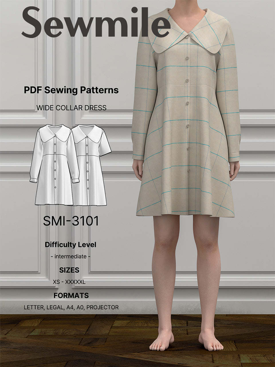 PDF Sewing Pattern [SMI-3101] Wide Collar Dress - Sewmile