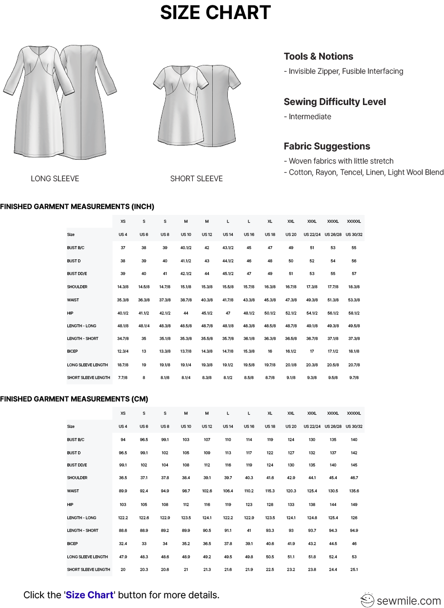 PDF Sewing Pattern [SMI-3102] Curved Bustline Dress