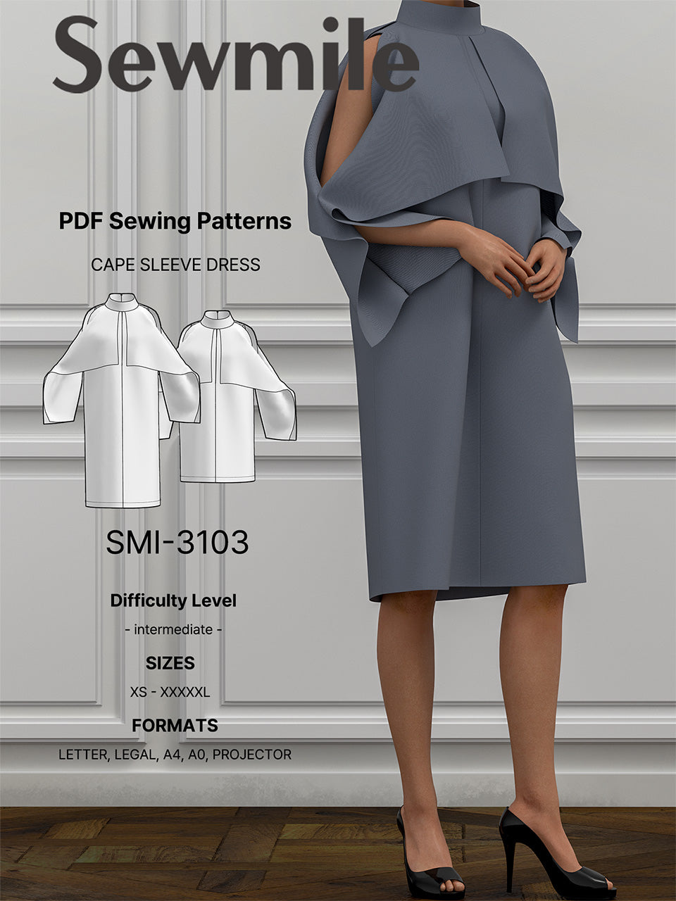 PDF Sewing Pattern [SMI-3103] Cape Sleeve Dress - Sewmile