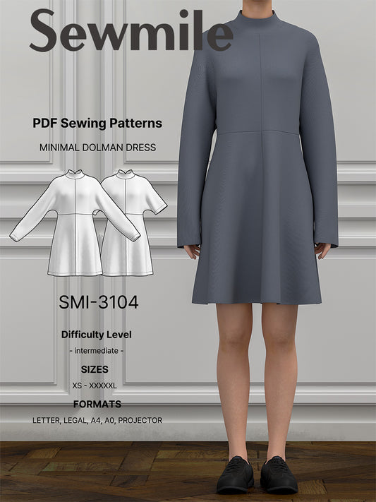 PDF Sewing Pattern [SMI-3104] Minimal Dolman Dress - Sewmile