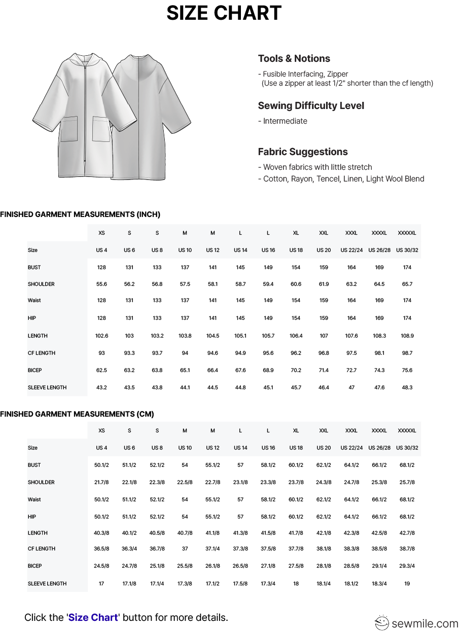 PDF Sewing Pattern [SMI-3201] Oversized Hooded Coat