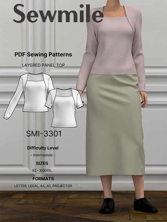 PDF Sewing Pattern [SMI-3301] Layered Panel Top - Sewmile