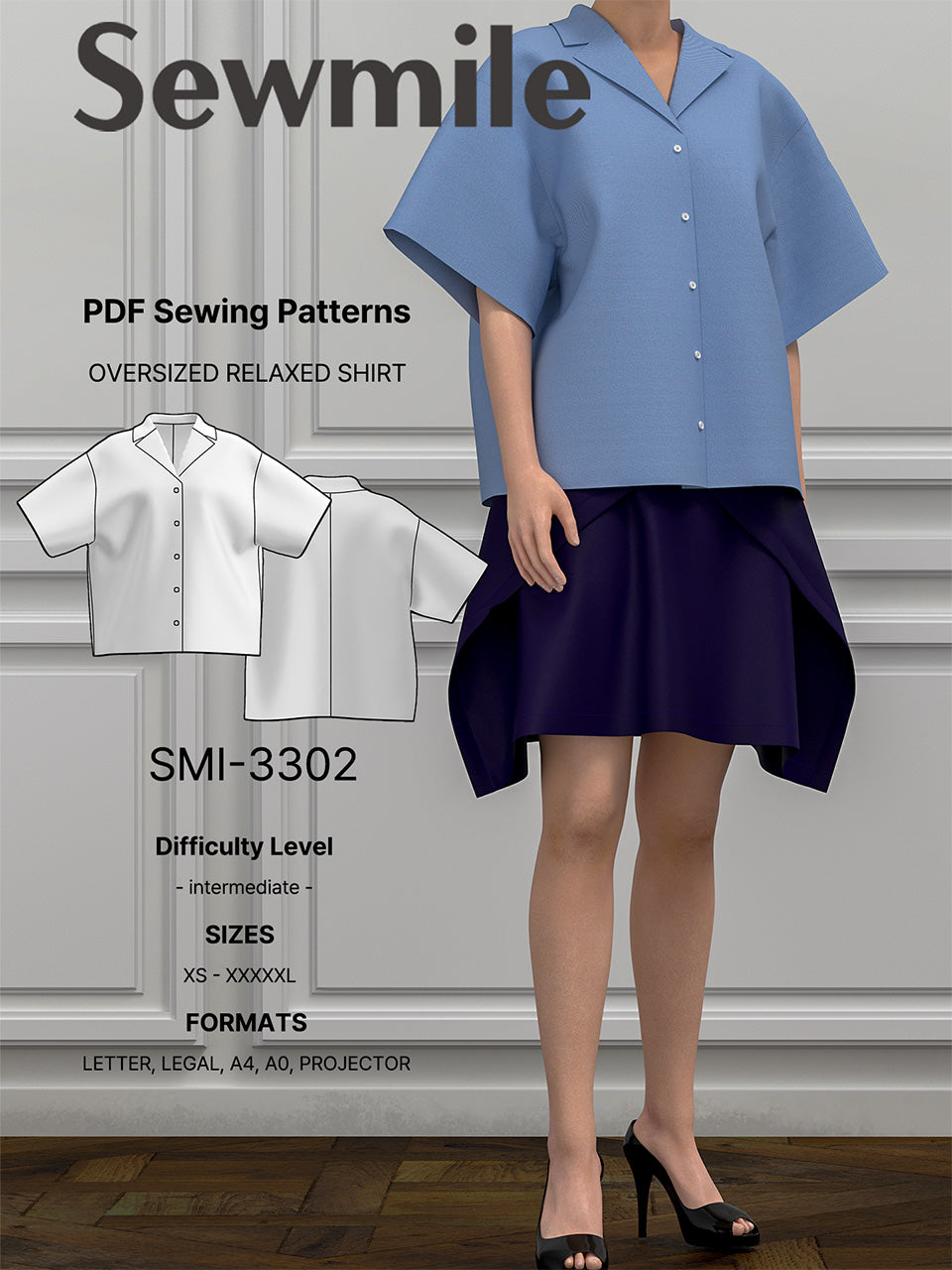 PDF Sewing Pattern [SMI-3302] Oversized Relaxed Shirt - Sewmile