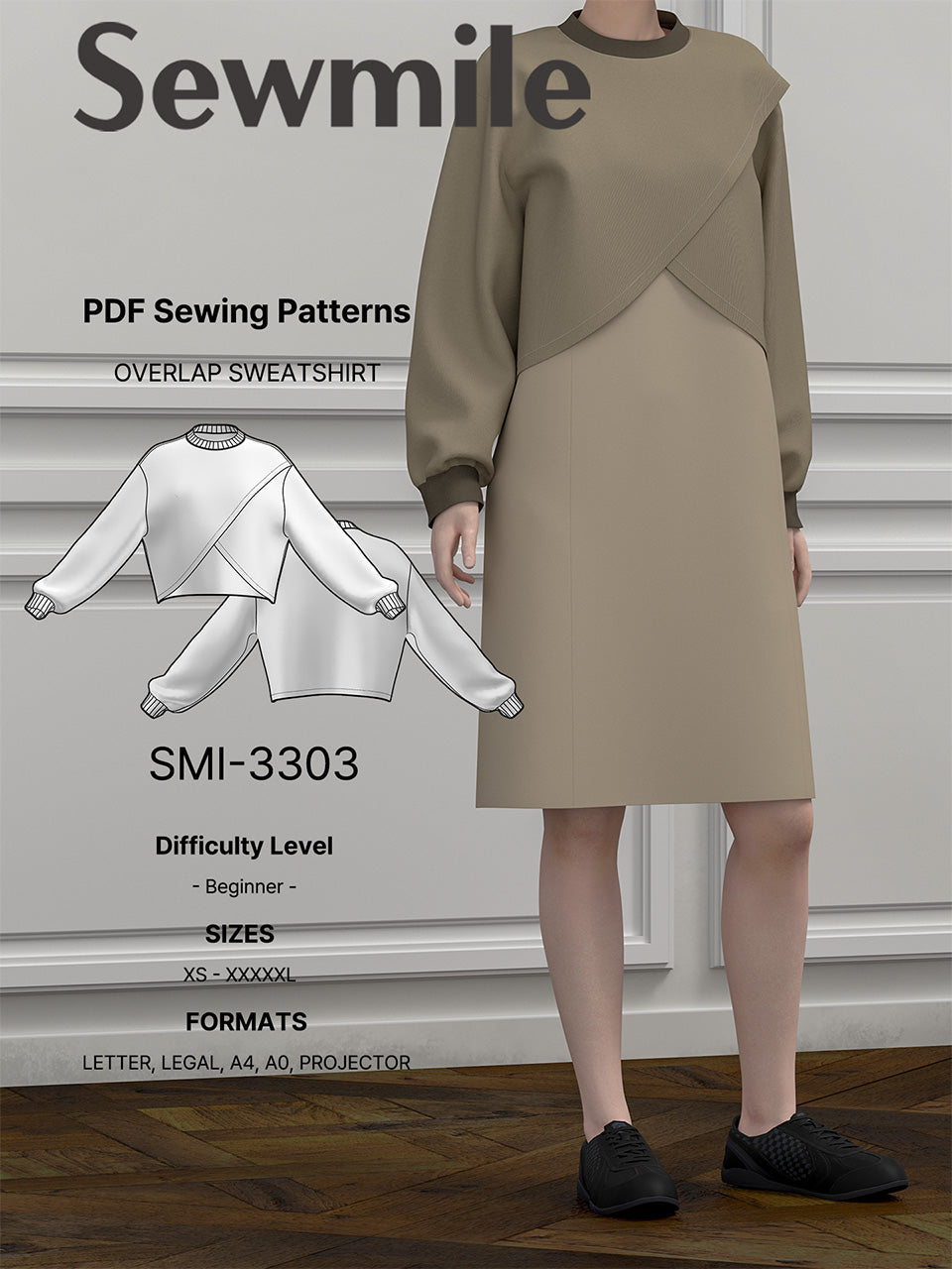 PDF Sewing Pattern [SMI-3303] Overlap Sweatshirt - Sewmile