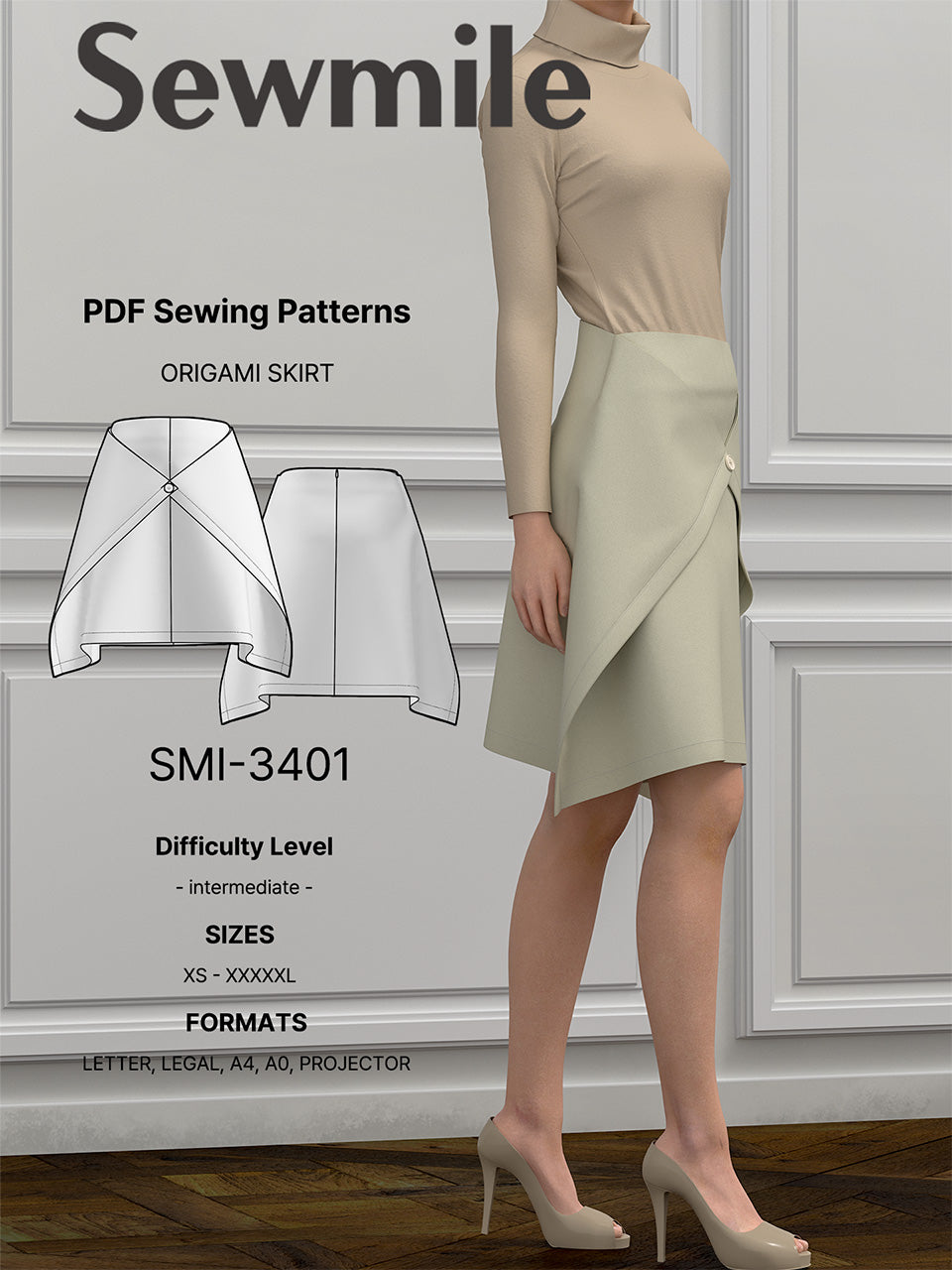 PDF Sewing Pattern [SMI-3401] Origami Skirt - Sewmile